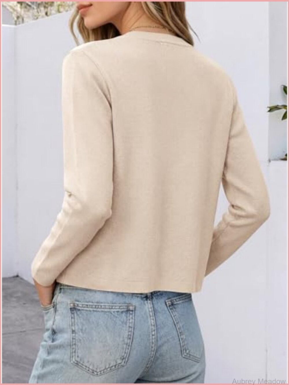 Women's Cropped Cardigan Sweater Button Down Striped Solid - Picture 6 of 7